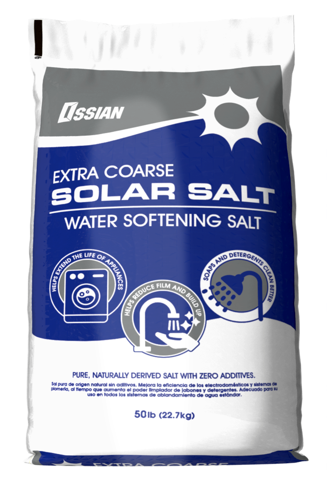 Ossian Extra Coarse Solar Salt water softening salt 50lb bag blue